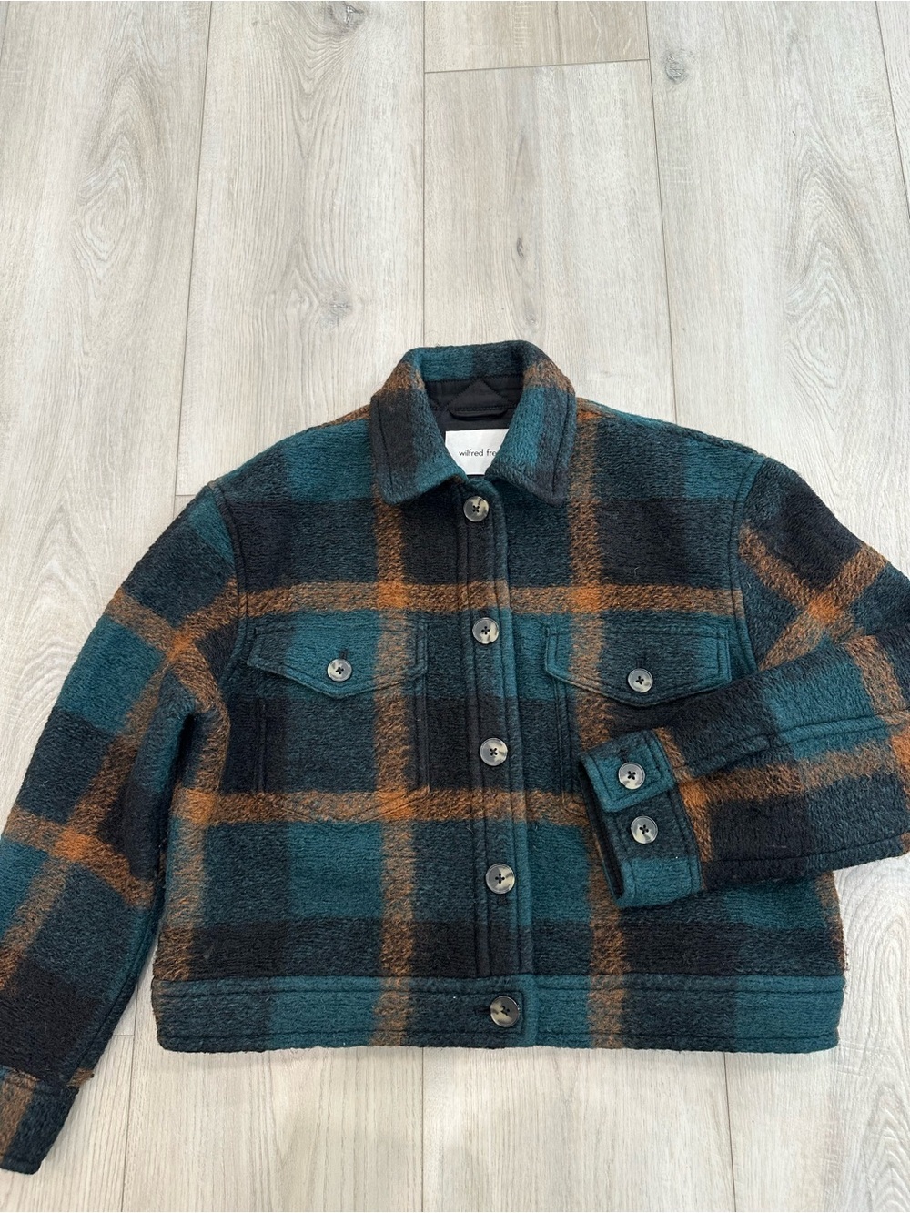 Aritzia Wilfred Free Plaid Wool Blend Jacket Green Brown Size S